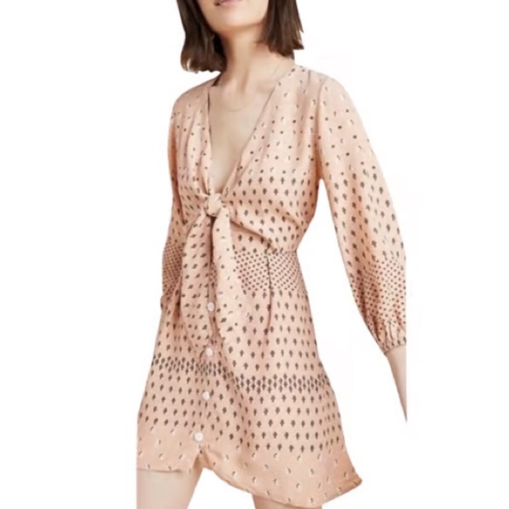 Faithfull the brand Anthropologie Trinidad boho mini dress pink peach 4 small